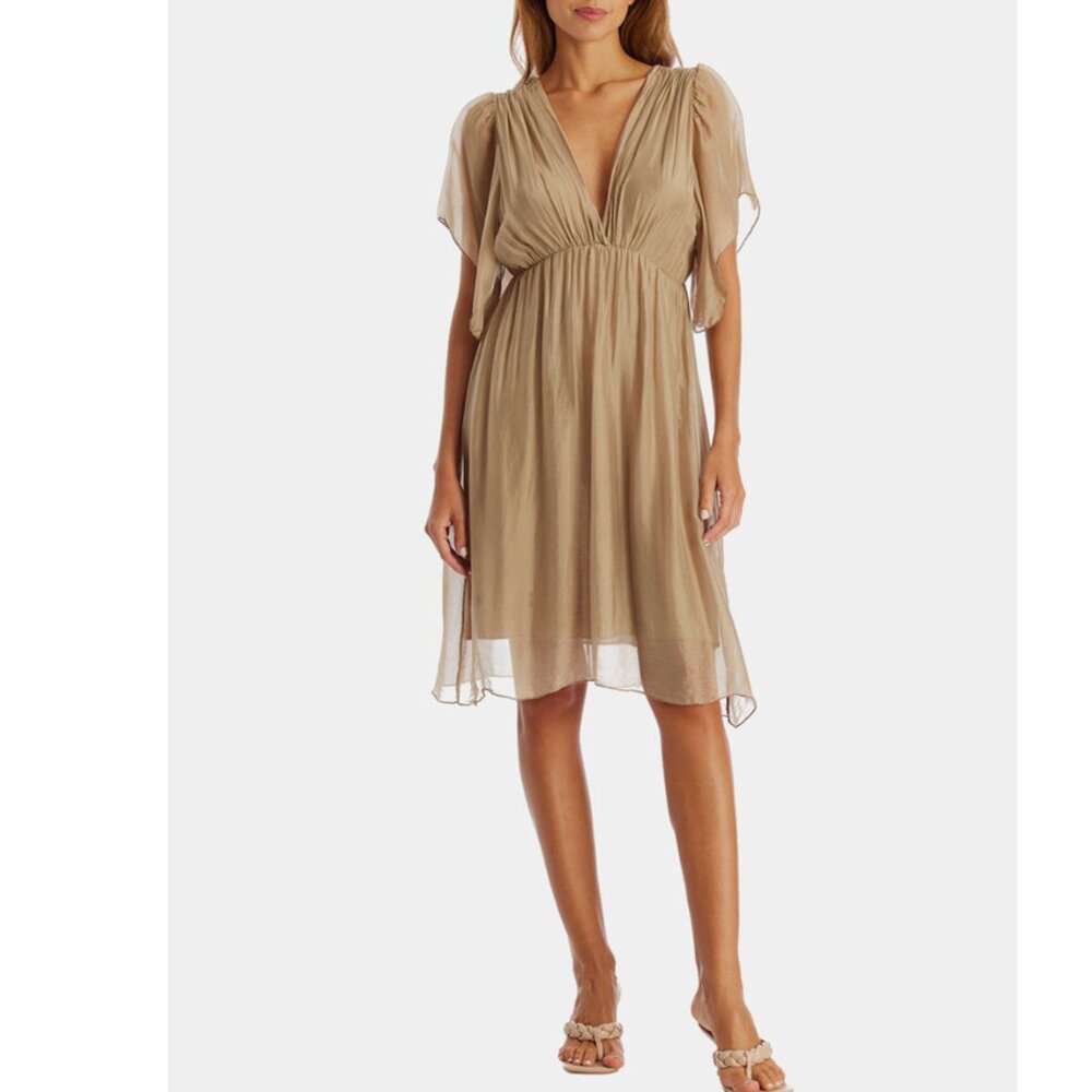 Aquarius (by Scandal Italy) Women's Silk Cocktail Dress In Mocha/Tan - One Size - Picture 5 of 10